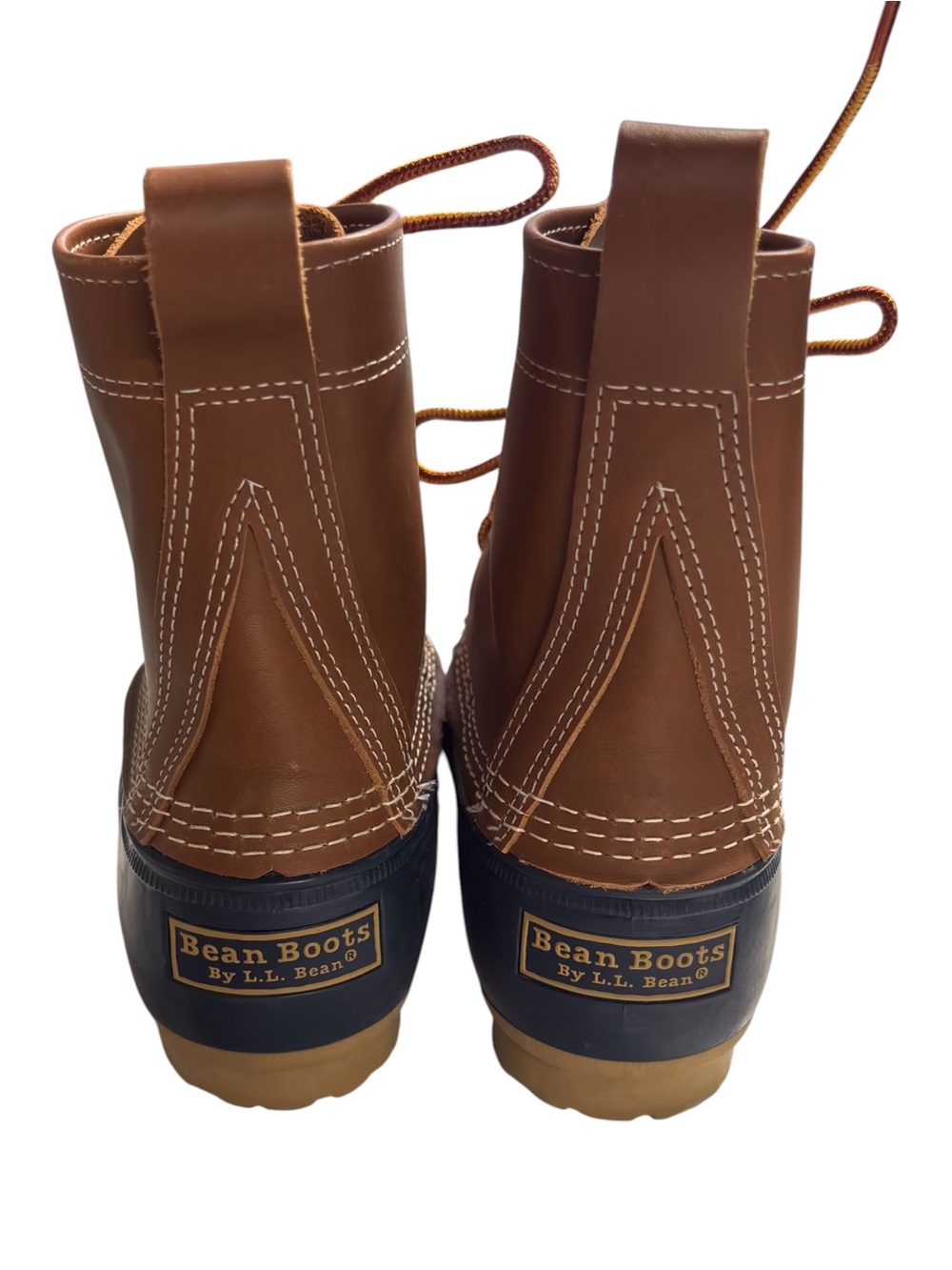 Ends 8/1 L.L. Bean Brown Leather Navy Rubber Duck Boots 9 - Picture 2 of 9